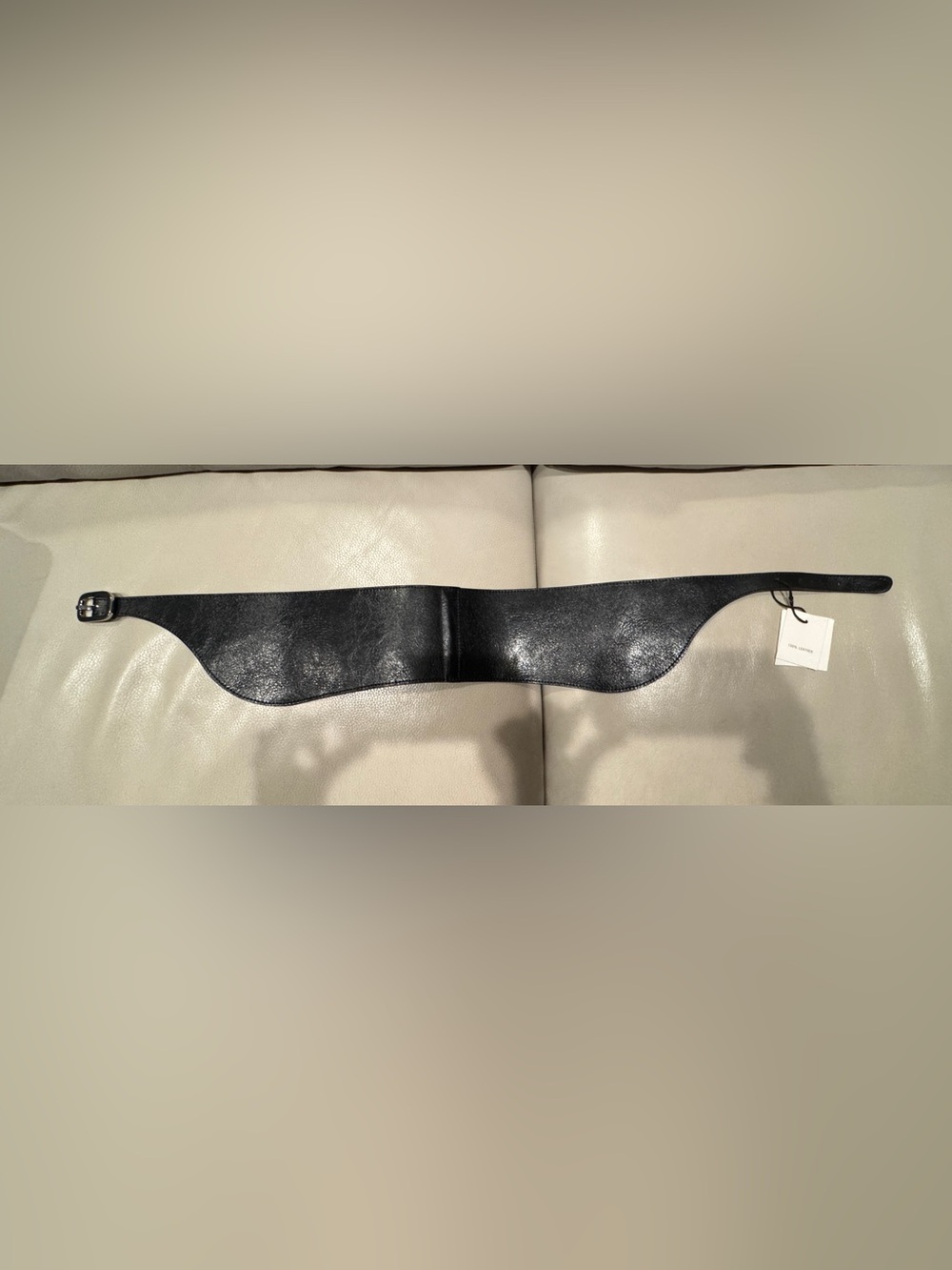 Zara Black Wide Curved Leather Waist Belt